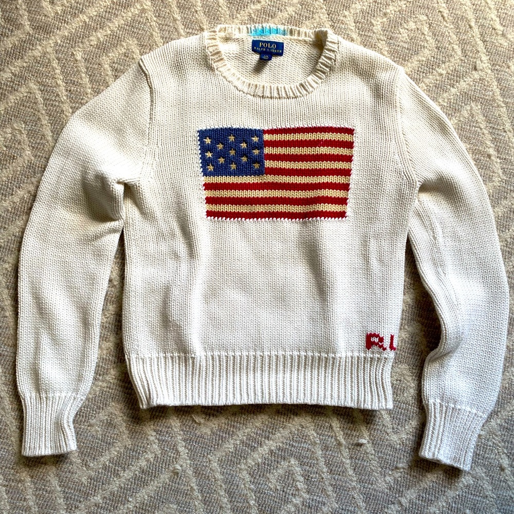 Ralph Lauren girls American Flag cotton crew neck sweater